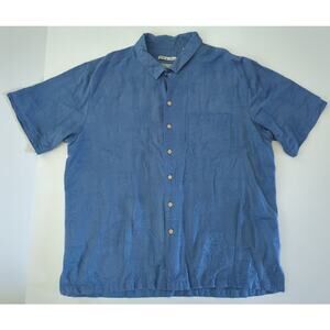 Batik Bay Blue Patterned 100% Silk Hawaiian Men's XL Short Sleeve Collar Shirt